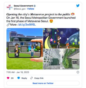 Tweet del lancio di Seoul metaverse